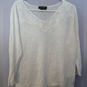 Ralph Lauren Embroidered 100% Linen Light Sweater